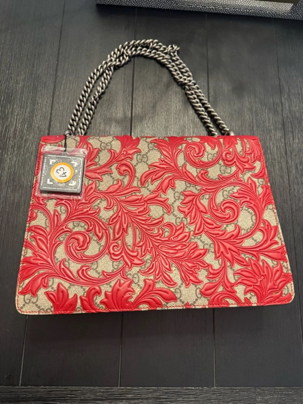 Gucci Dionysus Arabesque Embossed  Shoulder Bag with Silver Hardware